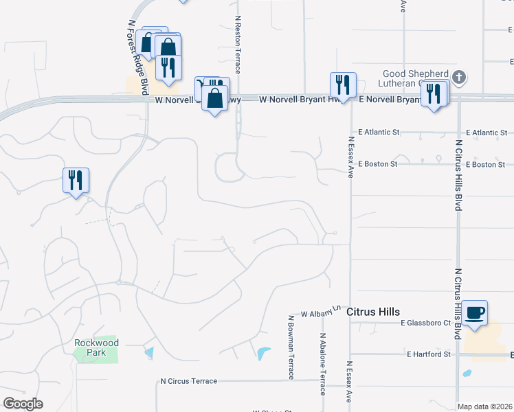 map of restaurants, bars, coffee shops, grocery stores, and more near 315 West Doerr Path in Hernando