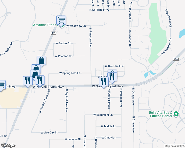 map of restaurants, bars, coffee shops, grocery stores, and more near 2131 North Pinecone Avenue in Lecanto