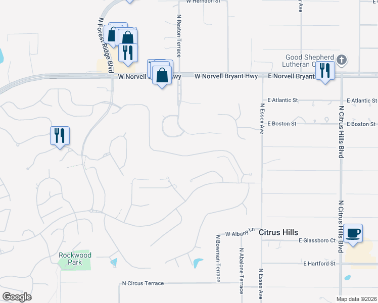 map of restaurants, bars, coffee shops, grocery stores, and more near 315 West Doerr Path in Hernando