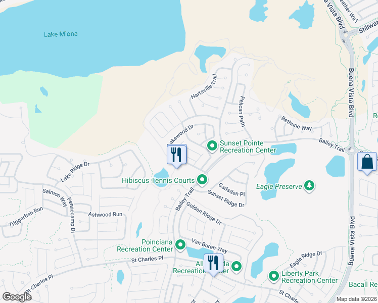 map of restaurants, bars, coffee shops, grocery stores, and more near 1649 Orr Terrace in The Villages