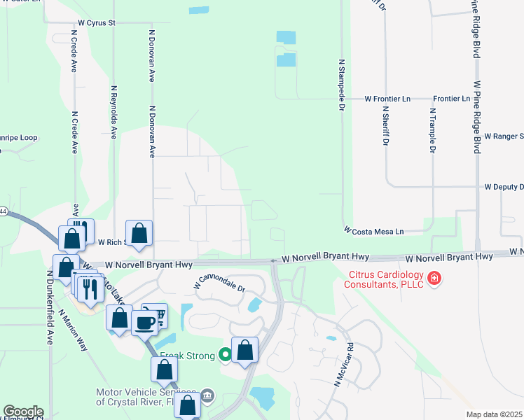 map of restaurants, bars, coffee shops, grocery stores, and more near 2183 North River Reach Circle in Crystal River
