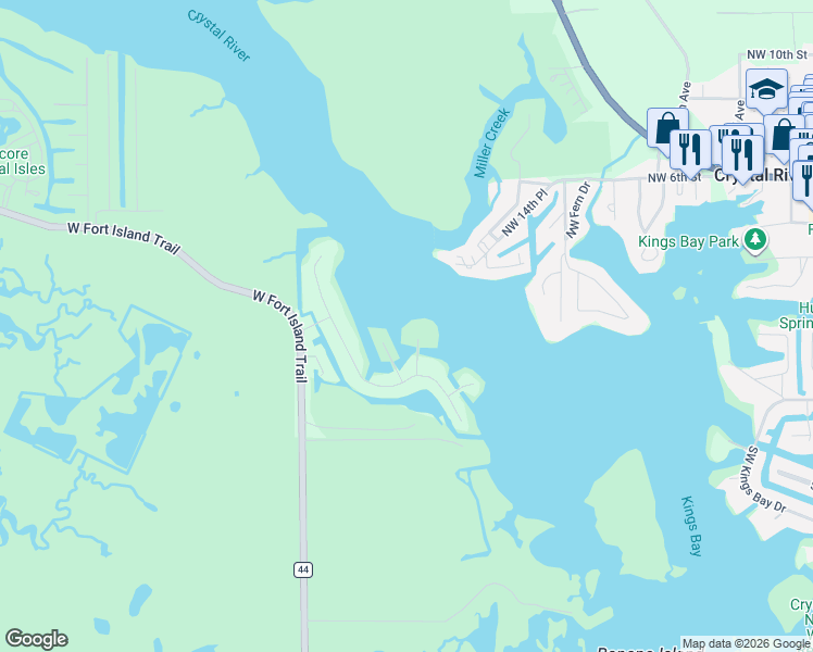 map of restaurants, bars, coffee shops, grocery stores, and more near 2250 North Pilot Point in Crystal River