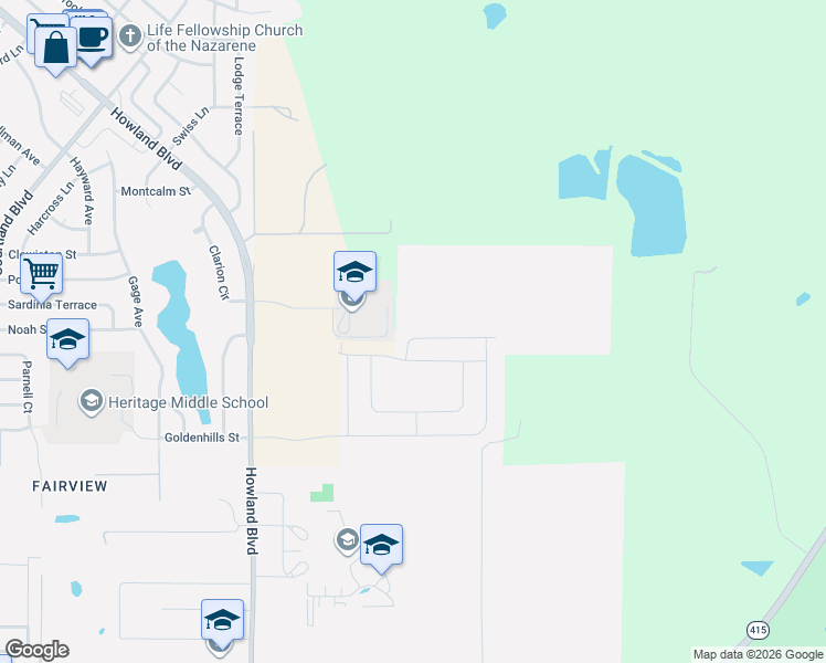 map of restaurants, bars, coffee shops, grocery stores, and more near 1004 Commuter Drive in Deltona