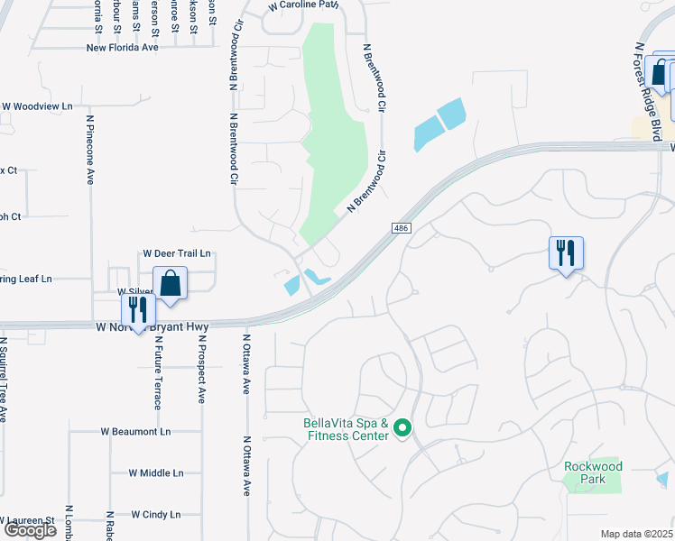 map of restaurants, bars, coffee shops, grocery stores, and more near 1646 West Spring Meadow Loop in Lecanto