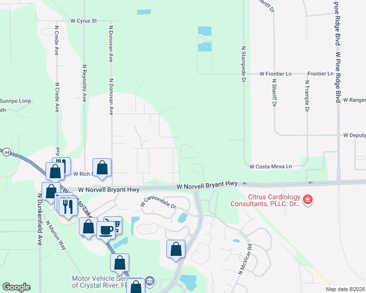 map of restaurants, bars, coffee shops, grocery stores, and more near 2203 North Cedarhouse Terrace in Crystal River