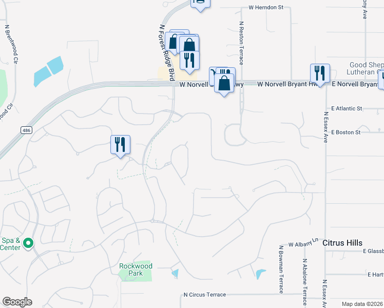 map of restaurants, bars, coffee shops, grocery stores, and more near 530 West Doerr Path in Hernando