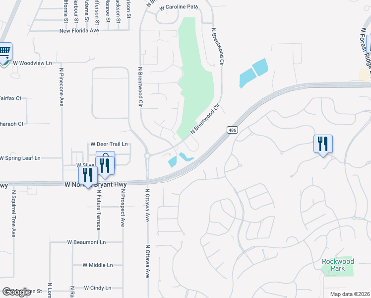 map of restaurants, bars, coffee shops, grocery stores, and more near 1692 West Spring Meadow Loop in Lecanto