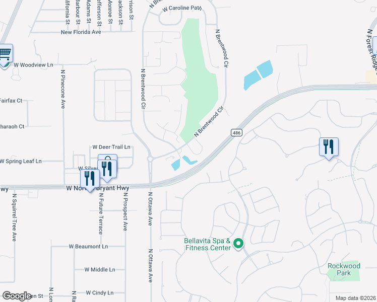 map of restaurants, bars, coffee shops, grocery stores, and more near 2015 North Brentwood Circle in Lecanto