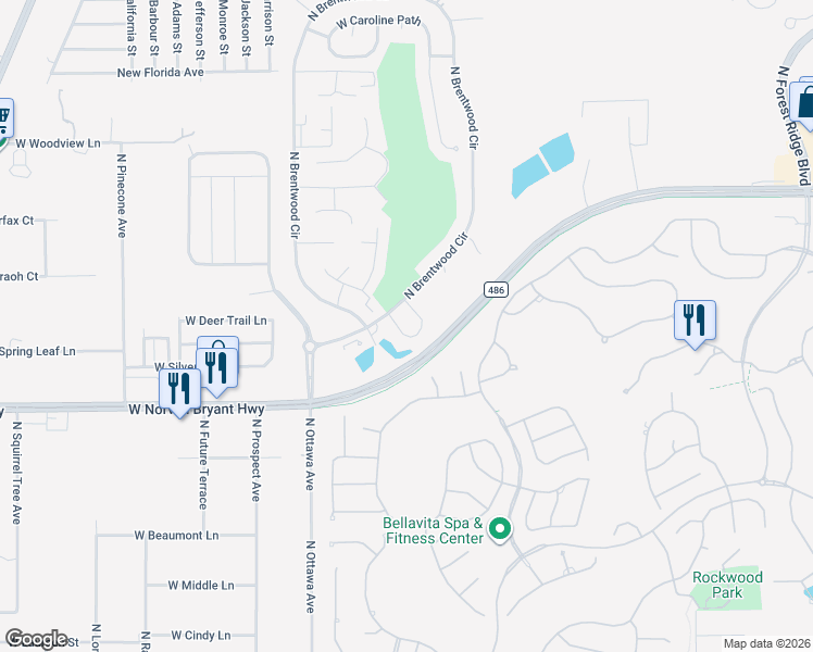 map of restaurants, bars, coffee shops, grocery stores, and more near 1585 West Spring Meadow Loop in Lecanto