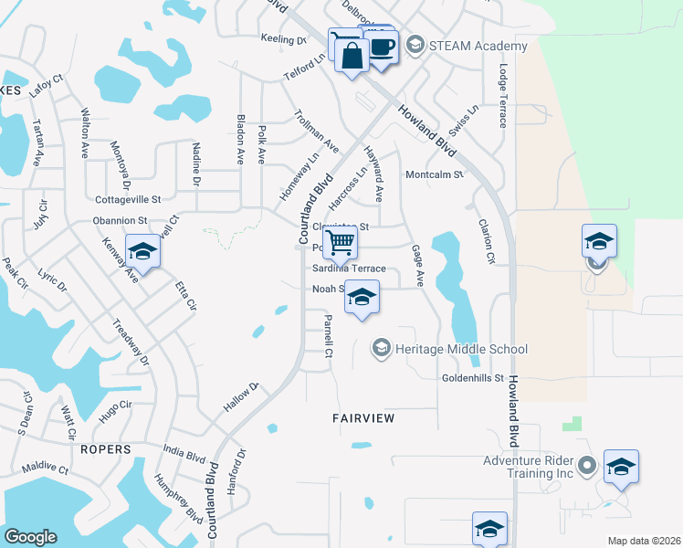 map of restaurants, bars, coffee shops, grocery stores, and more near 3205 Post Street in Deltona