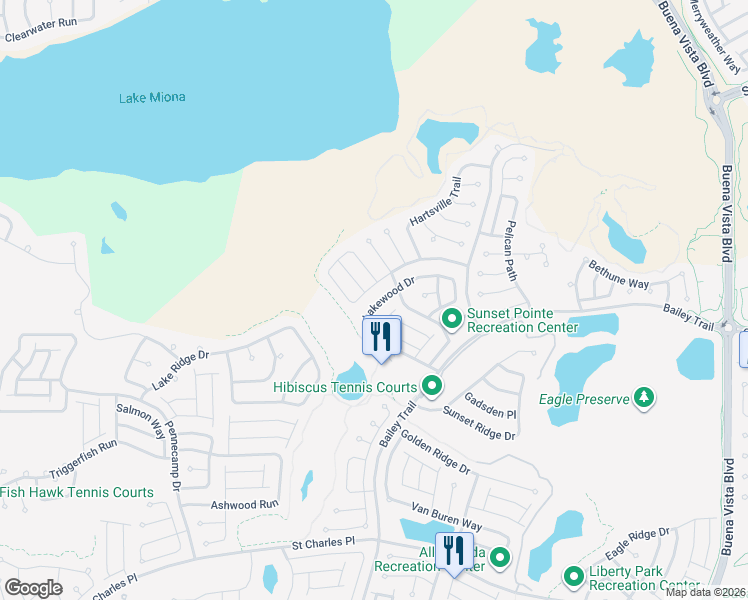 map of restaurants, bars, coffee shops, grocery stores, and more near 1702 Blythewood Loop in The Villages