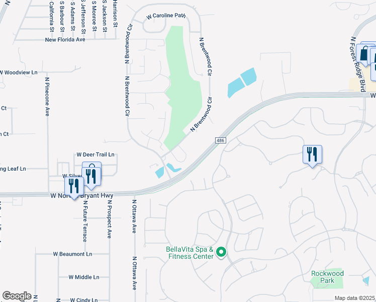 map of restaurants, bars, coffee shops, grocery stores, and more near 1585 West Spring Meadow Loop in Lecanto
