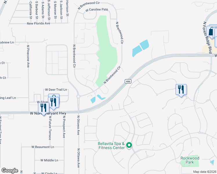 map of restaurants, bars, coffee shops, grocery stores, and more near 1585 West Spring Meadow Loop in Lecanto