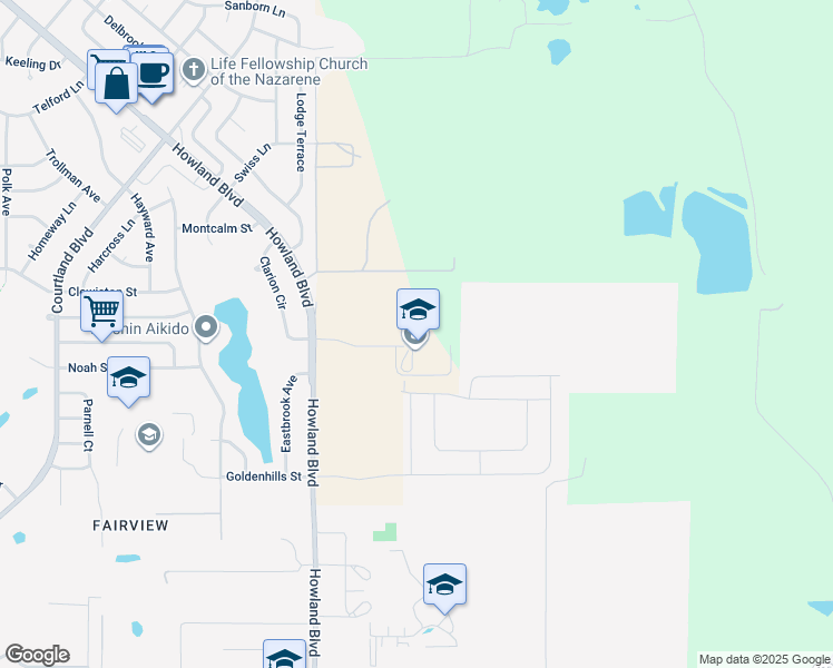 map of restaurants, bars, coffee shops, grocery stores, and more near 1100 Learning Lane in Deltona