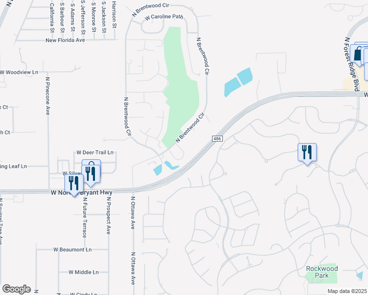 map of restaurants, bars, coffee shops, grocery stores, and more near 1585 West Spring Meadow Loop in Lecanto