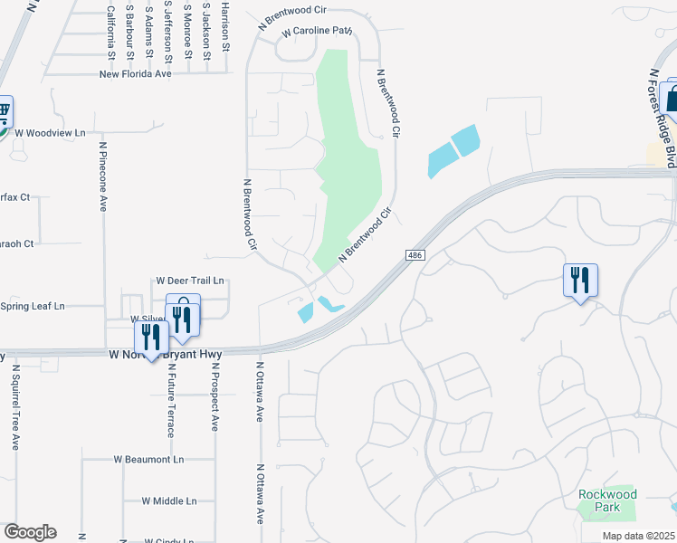 map of restaurants, bars, coffee shops, grocery stores, and more near 1585 West Spring Meadow Loop in Lecanto