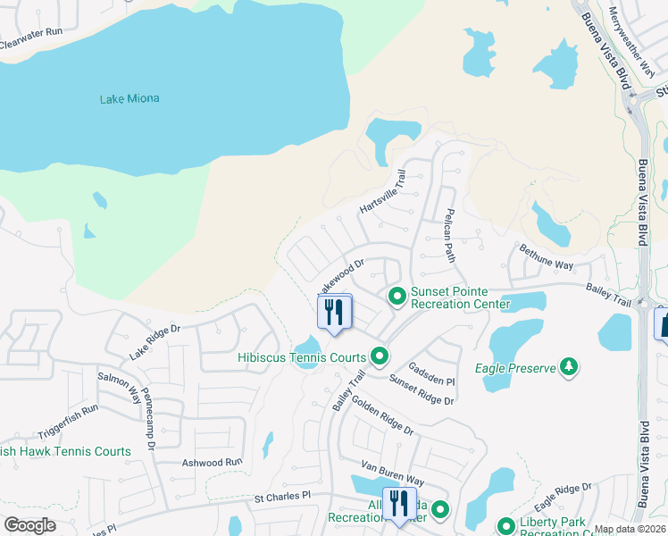 map of restaurants, bars, coffee shops, grocery stores, and more near 1702 Blythewood Loop in The Villages
