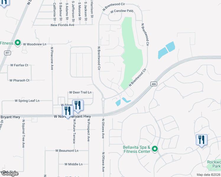 map of restaurants, bars, coffee shops, grocery stores, and more near 2121 North Brentwood Circle in Lecanto