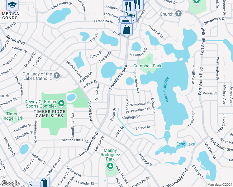 map of restaurants, bars, coffee shops, grocery stores, and more near 1580 Clearfield Street in Deltona