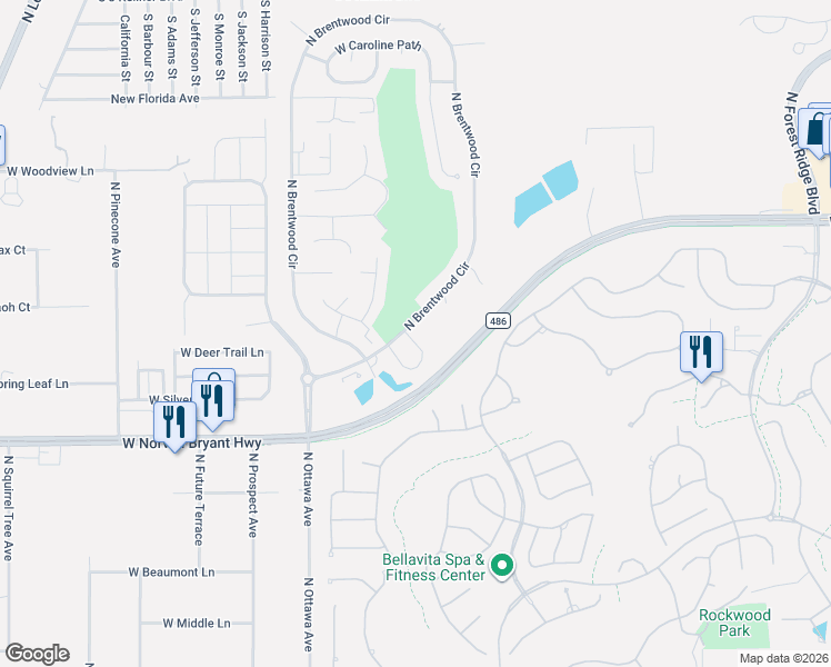 map of restaurants, bars, coffee shops, grocery stores, and more near 1585 West Spring Meadow Loop in Lecanto
