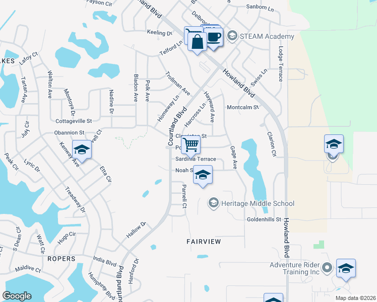 map of restaurants, bars, coffee shops, grocery stores, and more near 3205 Post Street in Deltona