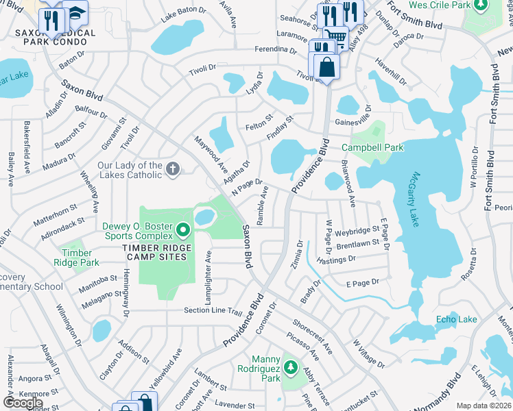 map of restaurants, bars, coffee shops, grocery stores, and more near 1170 Ramble Court in Deltona