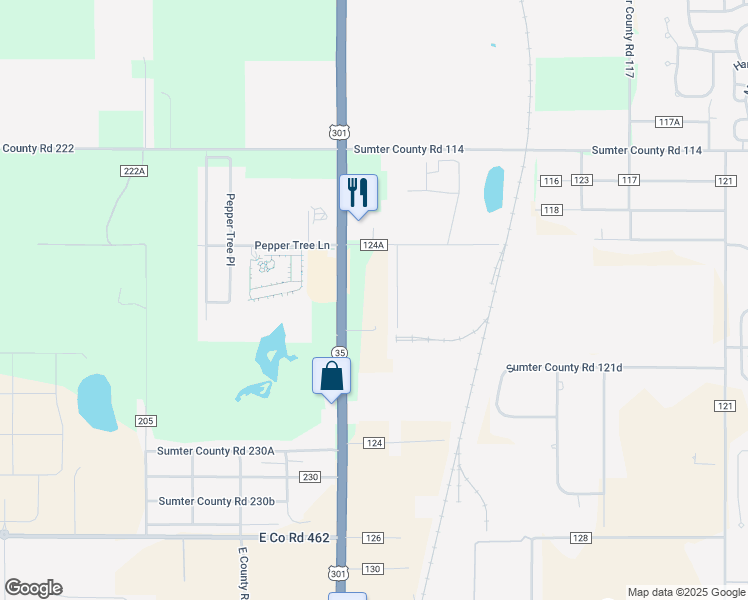 map of restaurants, bars, coffee shops, grocery stores, and more near 9577 U.S. 301 in Wildwood