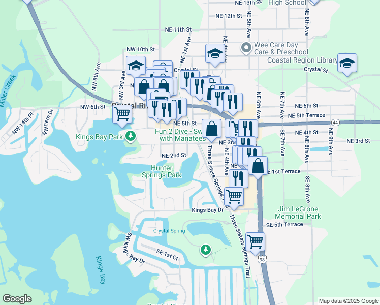 map of restaurants, bars, coffee shops, grocery stores, and more near 244 NE 2nd Ct in Crystal River