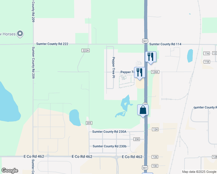 map of restaurants, bars, coffee shops, grocery stores, and more near 9703 Pepper Tree Trail in Wildwood