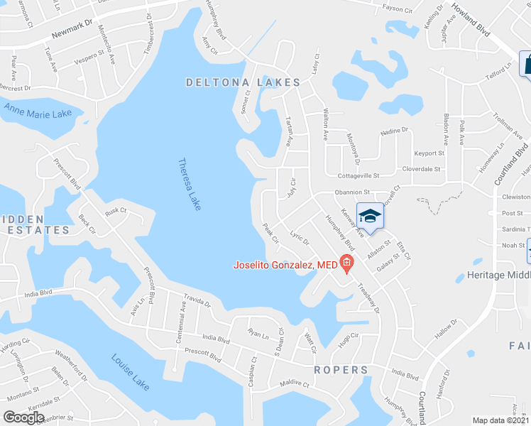 map of restaurants, bars, coffee shops, grocery stores, and more near 1159 Peak Circle in Deltona