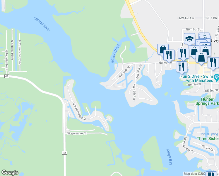 map of restaurants, bars, coffee shops, grocery stores, and more near 367 Northwest 14th Place in Crystal River
