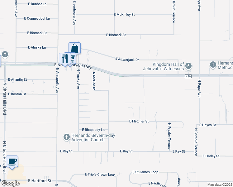 map of restaurants, bars, coffee shops, grocery stores, and more near 2289 North McGee Drive in Hernando