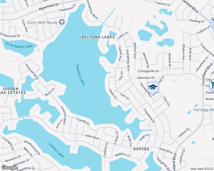 map of restaurants, bars, coffee shops, grocery stores, and more near 1162 Peak Circle in Deltona