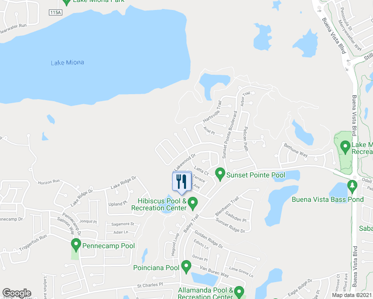 map of restaurants, bars, coffee shops, grocery stores, and more near Blythewood Loop in The Villages