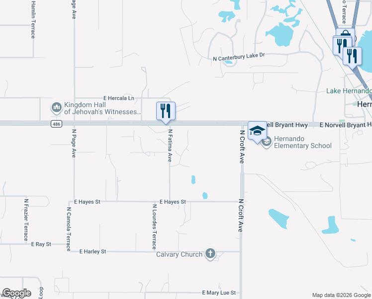 map of restaurants, bars, coffee shops, grocery stores, and more near 2335 North Loma Point in Hernando