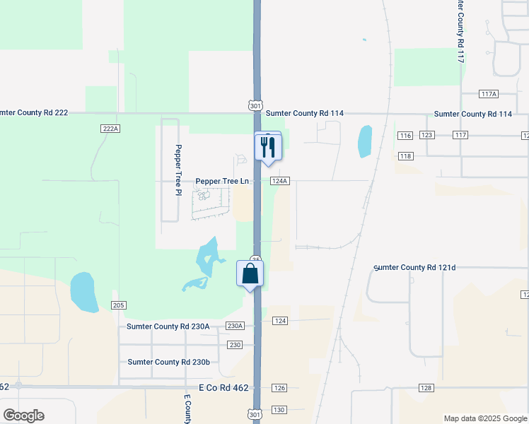 map of restaurants, bars, coffee shops, grocery stores, and more near 9577 U.S. 301 in Wildwood