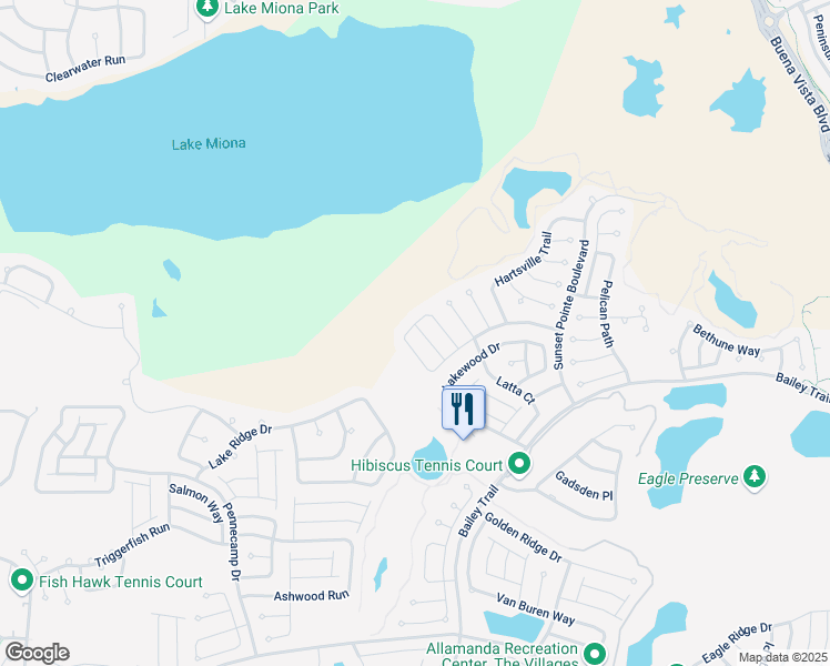 map of restaurants, bars, coffee shops, grocery stores, and more near 1772 Landrum Lane in The Villages