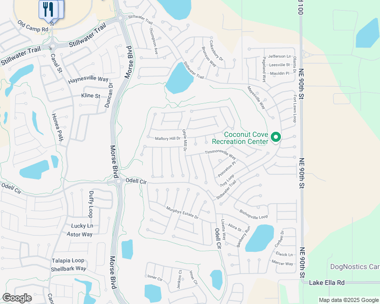 map of restaurants, bars, coffee shops, grocery stores, and more near 575 Timmonsville Way in The Villages