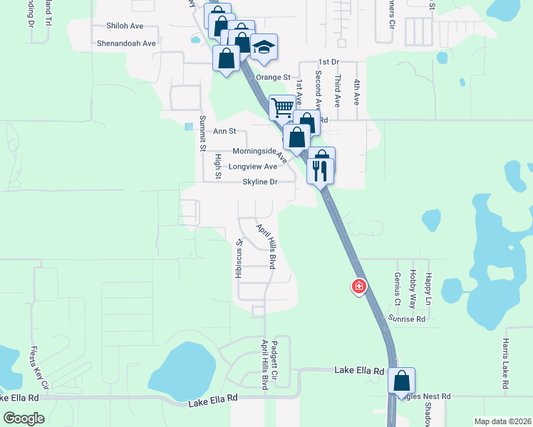 map of restaurants, bars, coffee shops, grocery stores, and more near 919 April Hills Boulevard in Lady Lake