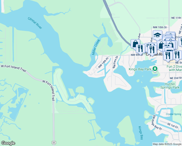 map of restaurants, bars, coffee shops, grocery stores, and more near 420 Northwest 14th Place in Crystal River
