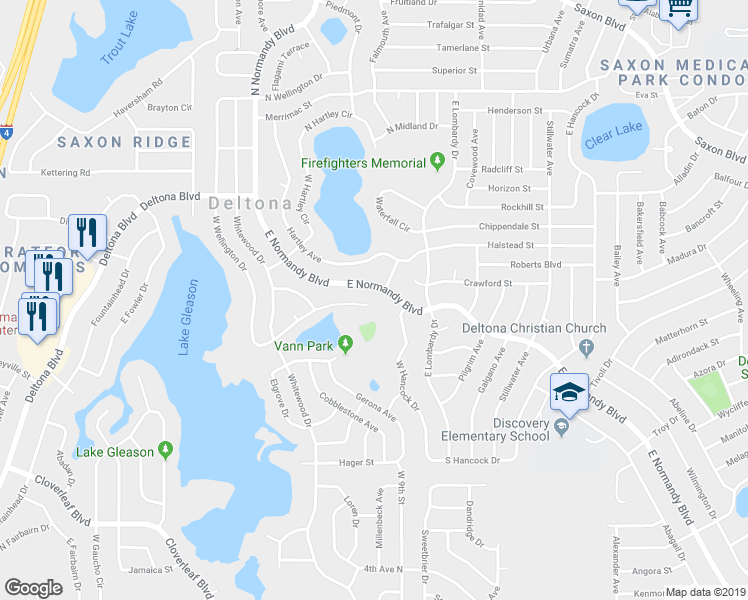 map of restaurants, bars, coffee shops, grocery stores, and more near 704 South Wellington Drive in Deltona