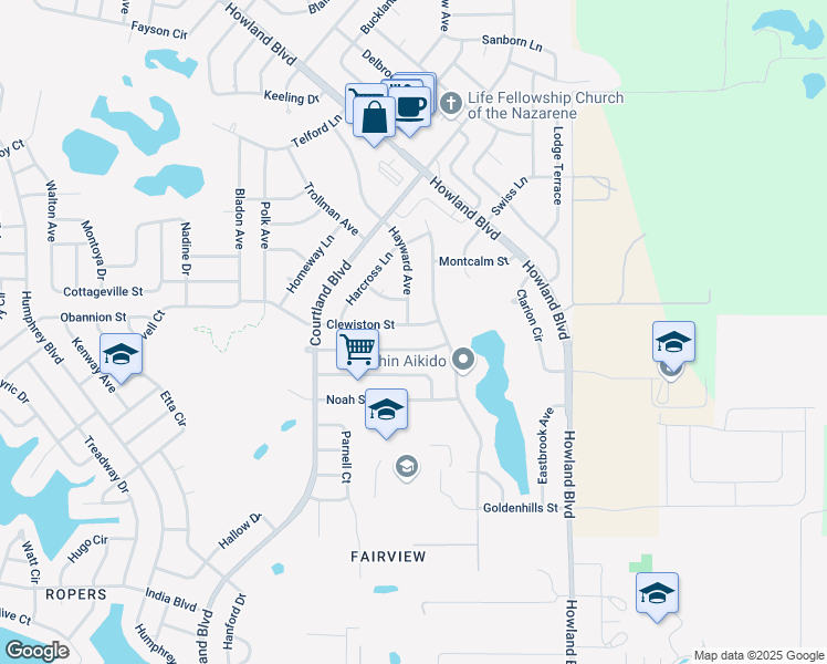 map of restaurants, bars, coffee shops, grocery stores, and more near 3292 Clewiston Street in Deltona