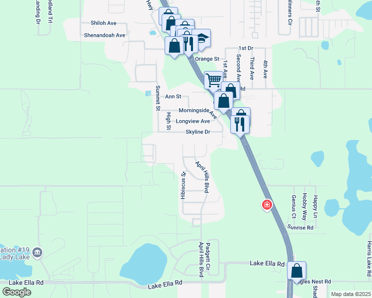 map of restaurants, bars, coffee shops, grocery stores, and more near 904 April Hills Boulevard in Lady Lake