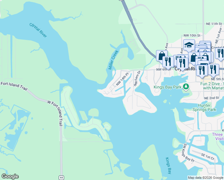 map of restaurants, bars, coffee shops, grocery stores, and more near 420 Northwest 14th Place in Crystal River