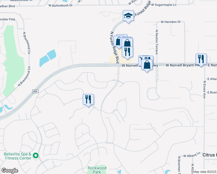 map of restaurants, bars, coffee shops, grocery stores, and more near 842 West Silver Meadow Loop in Hernando