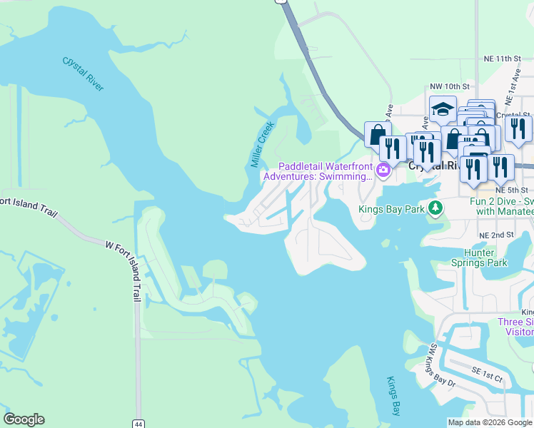 map of restaurants, bars, coffee shops, grocery stores, and more near 451 Northwest 14th Place in Crystal River