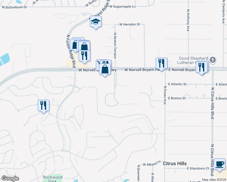 map of restaurants, bars, coffee shops, grocery stores, and more near 488 West Cobblestone Loop in Hernando
