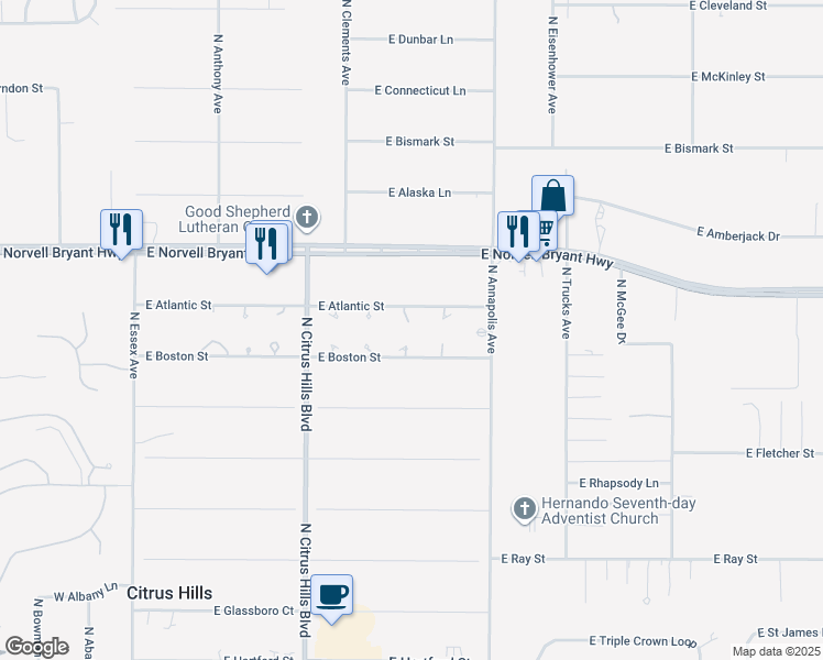 map of restaurants, bars, coffee shops, grocery stores, and more near 2324 North Hendry Point in Hernando