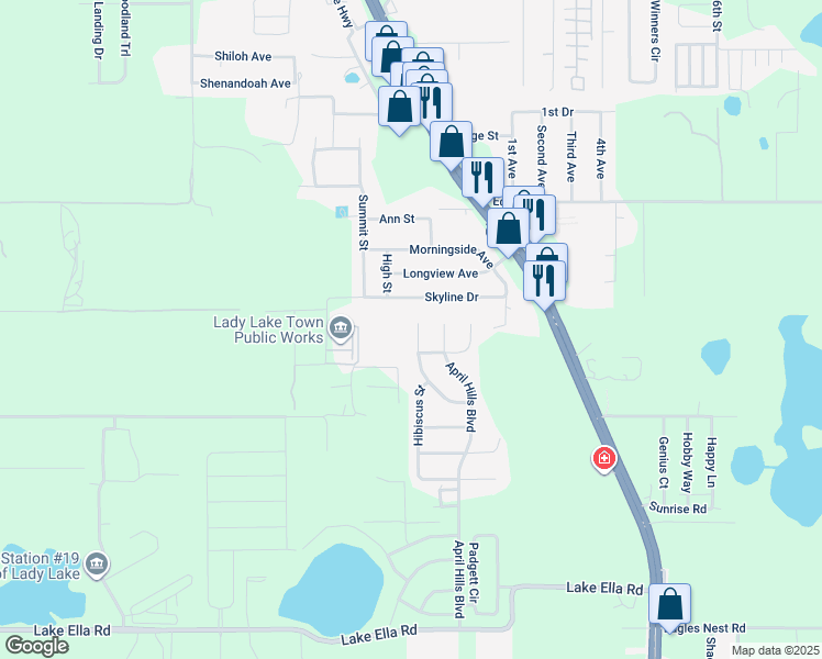 map of restaurants, bars, coffee shops, grocery stores, and more near 906 Jacaranda Drive in Lady Lake