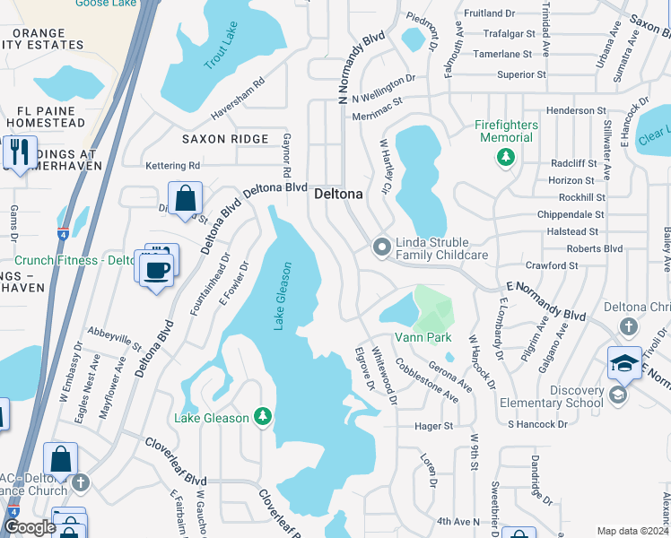 map of restaurants, bars, coffee shops, grocery stores, and more near 1246 West Wellington Drive in Deltona